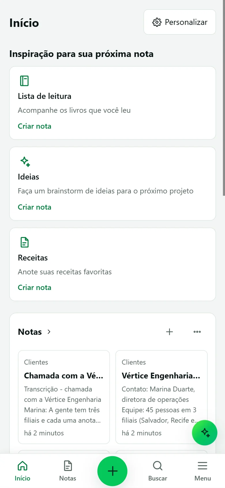 Tela inicial do app no celular, com a barra de navegação embaixo